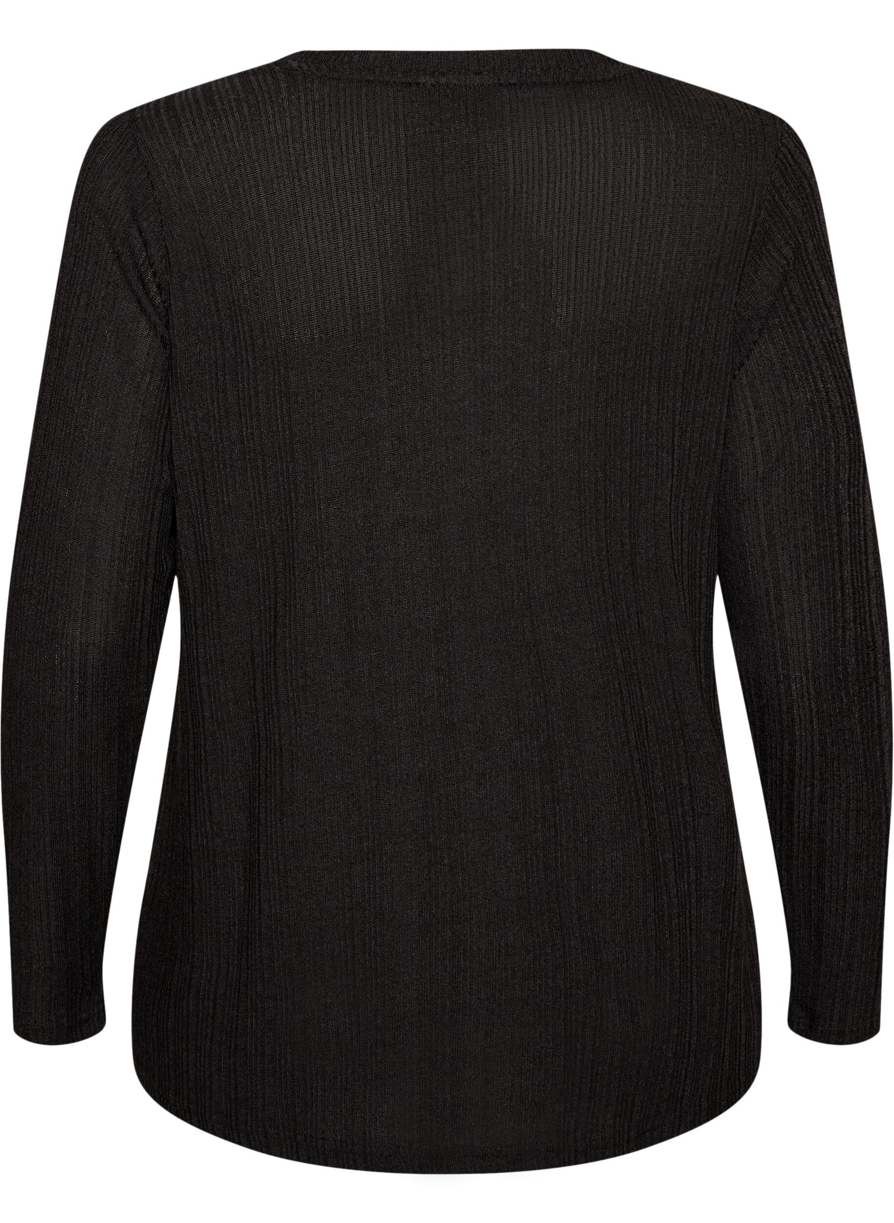 ZizzifashionJersey blouse with ribbed structure and long sleeves, Black, Packshot image number 1