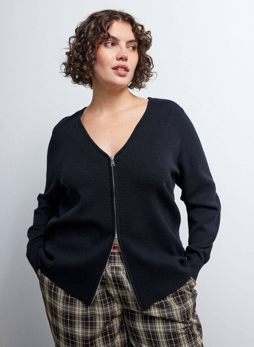 Cardigan with 2-way zip, Black, Model image number 0