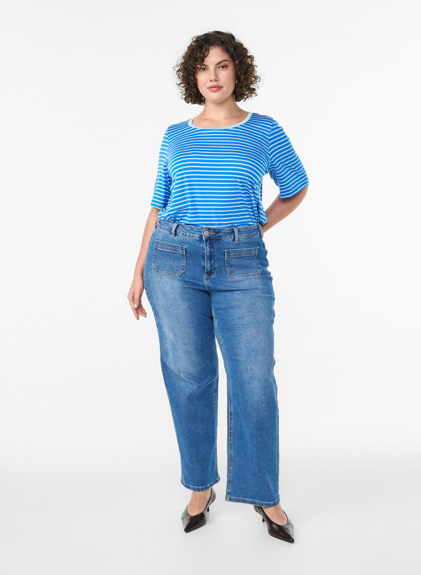 T-shirt with TENCEL&trade; Lyocell and stripes, Blue, Model image number 1