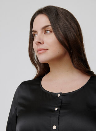 Long-sleeved blouse with feminine buttons, Black, Model image number 2