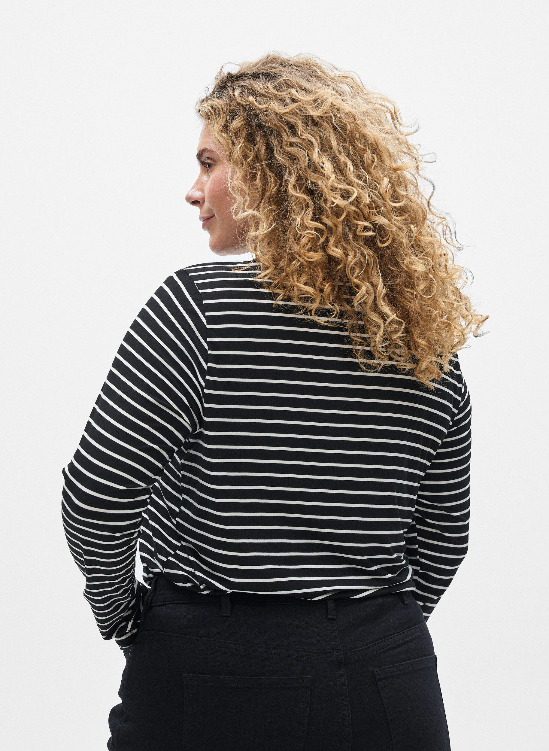 Zizzifashion Long-sleeved striped Blouse, Black, Model image number 2