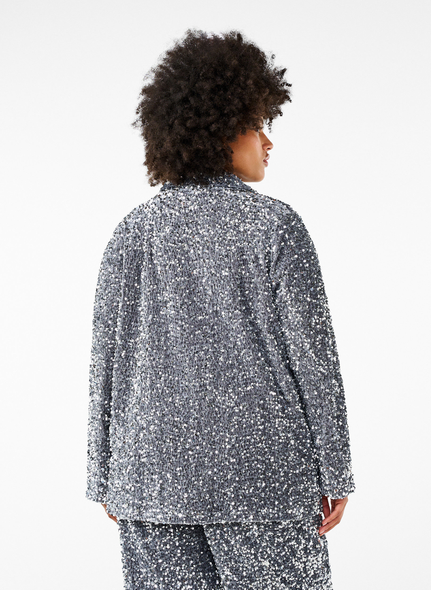 Zizzifashion Sequin blazer with pockets, Silver, Model image number 1