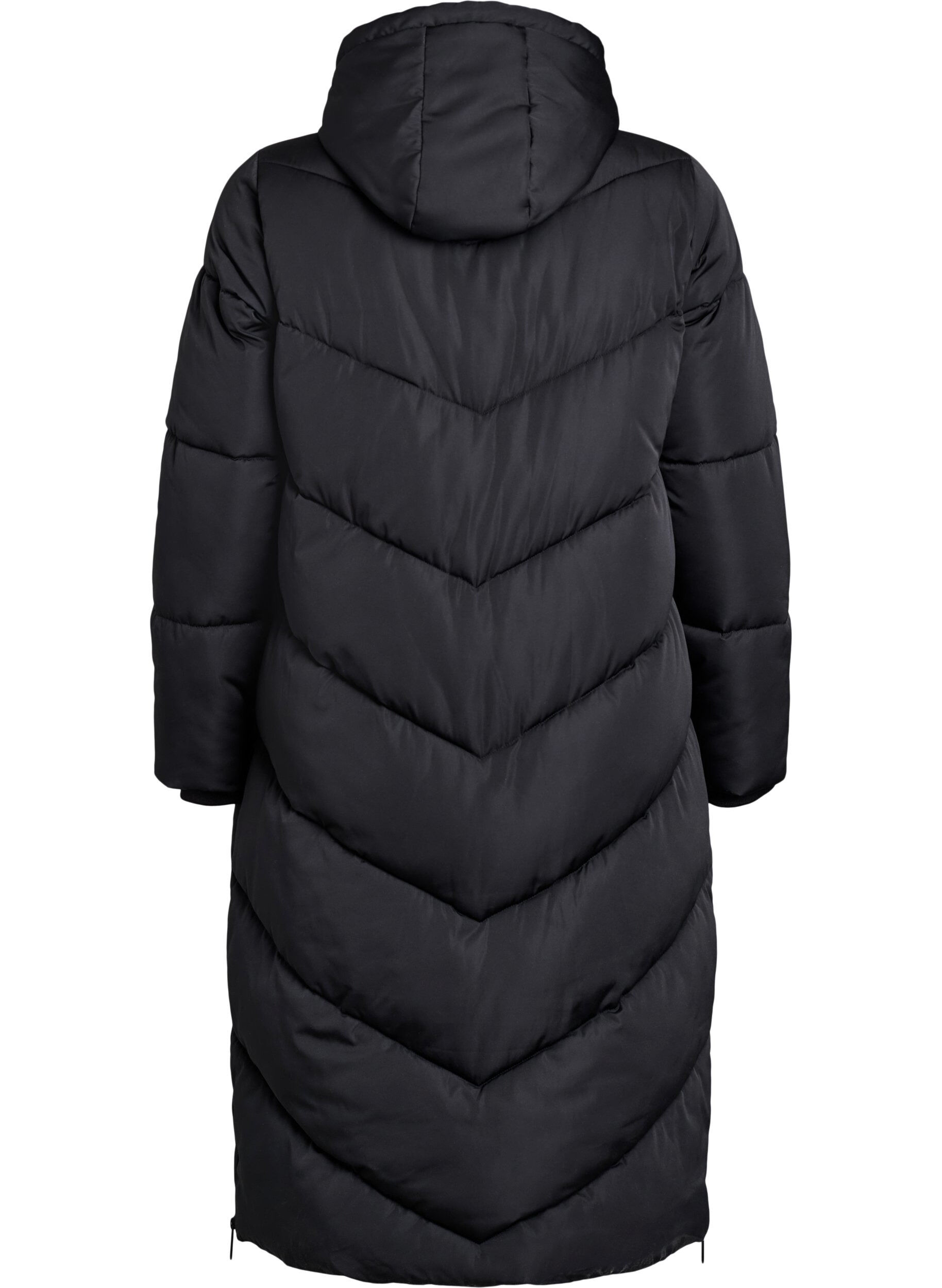Zizzifashion Long puffer coat with hood and pockets, Black, Packshot image number 1