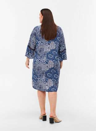 Viscose dress with 3/4 sleeves and print, Asian Blue print, Model image number 1