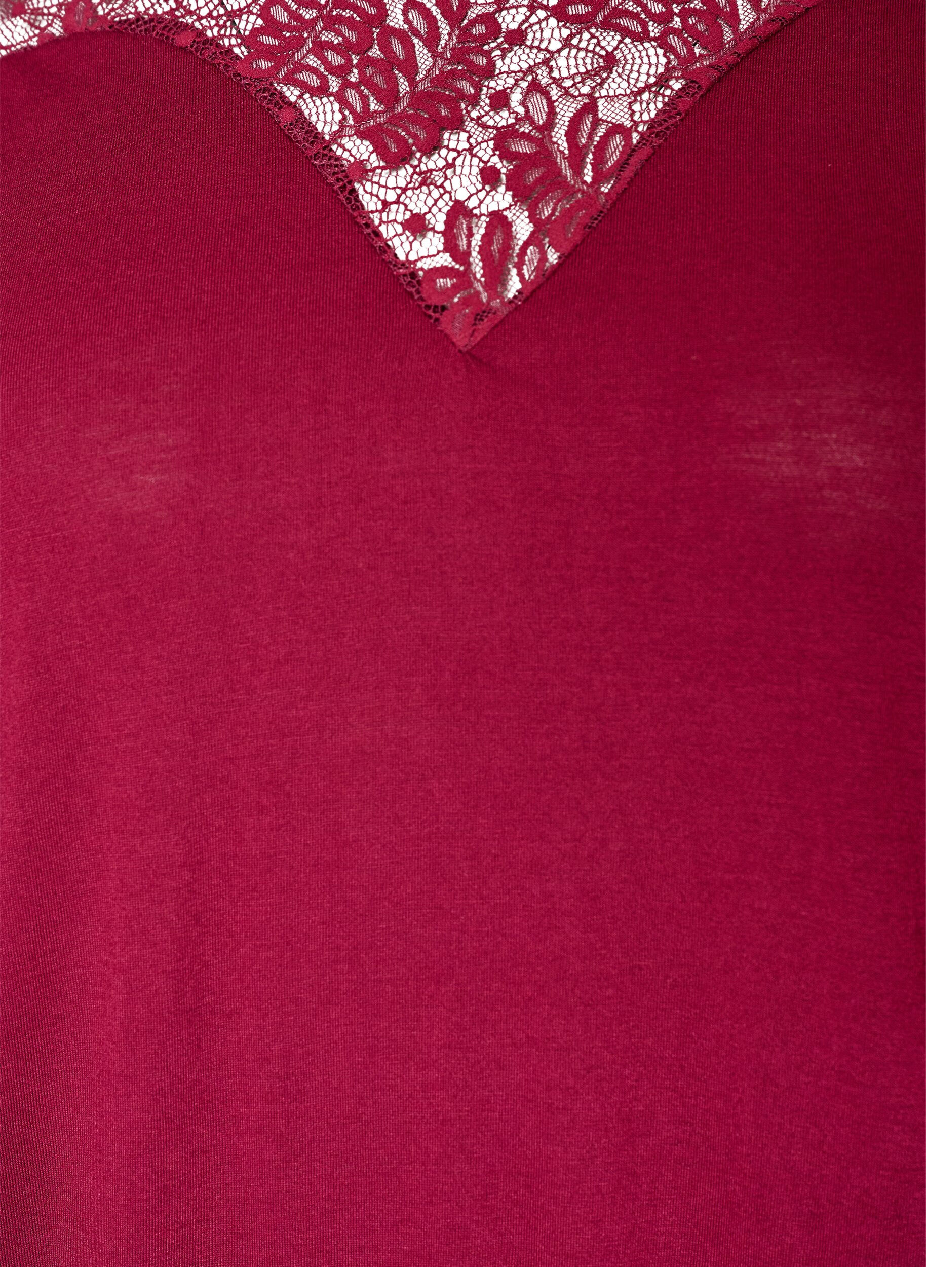 Zizzifashion Blouse with lace insert and balloon sleeves, Red, Packshot image number 2