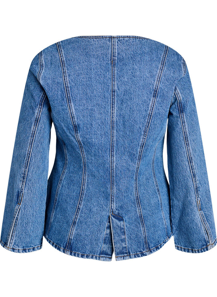 Denim jacket with shaping seams and a V-neck, Blue, Packshot image number 1