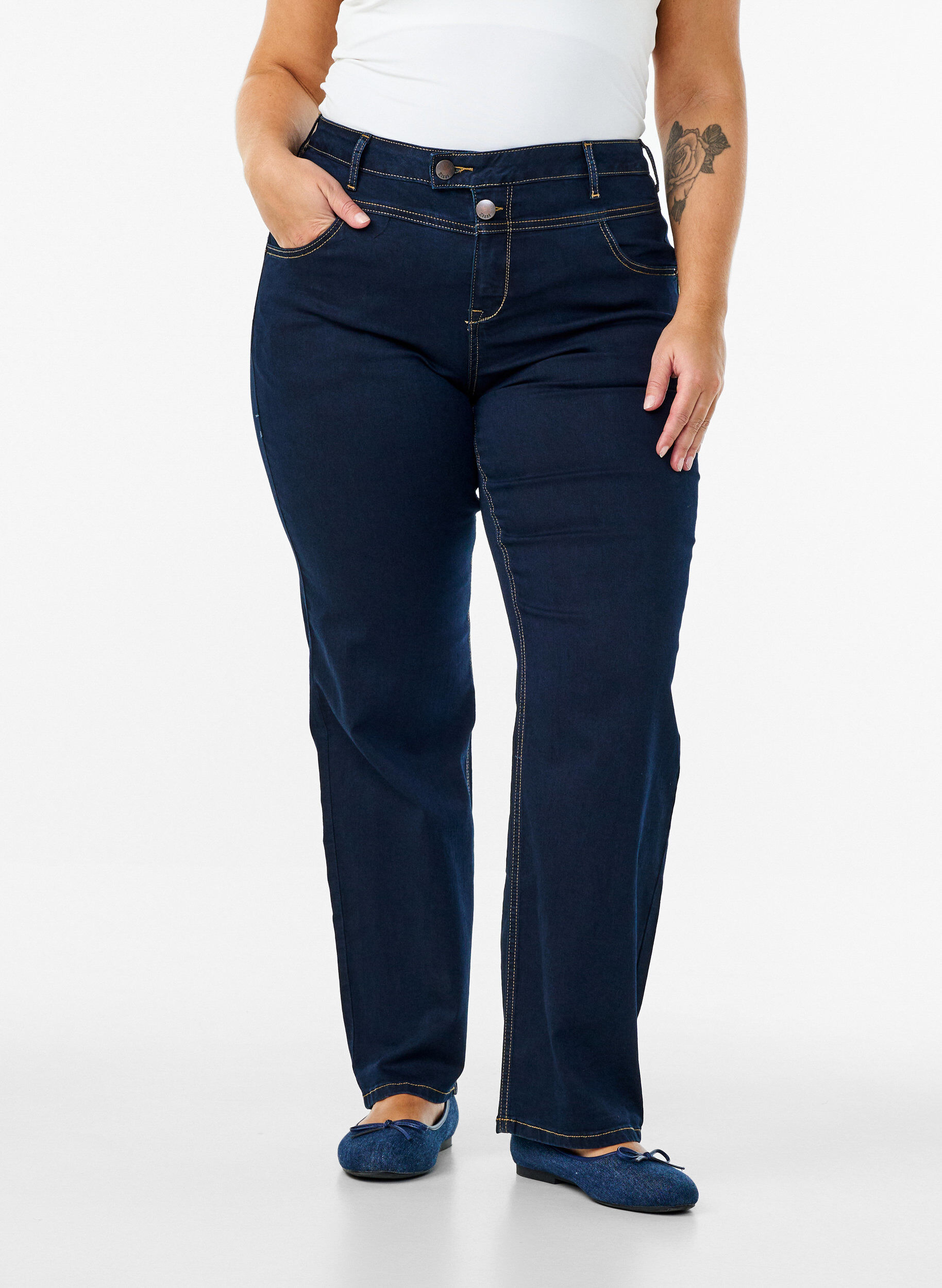 Zizzifashion Regular fit Gemma jeans with high waist, Blue, Model image number 2