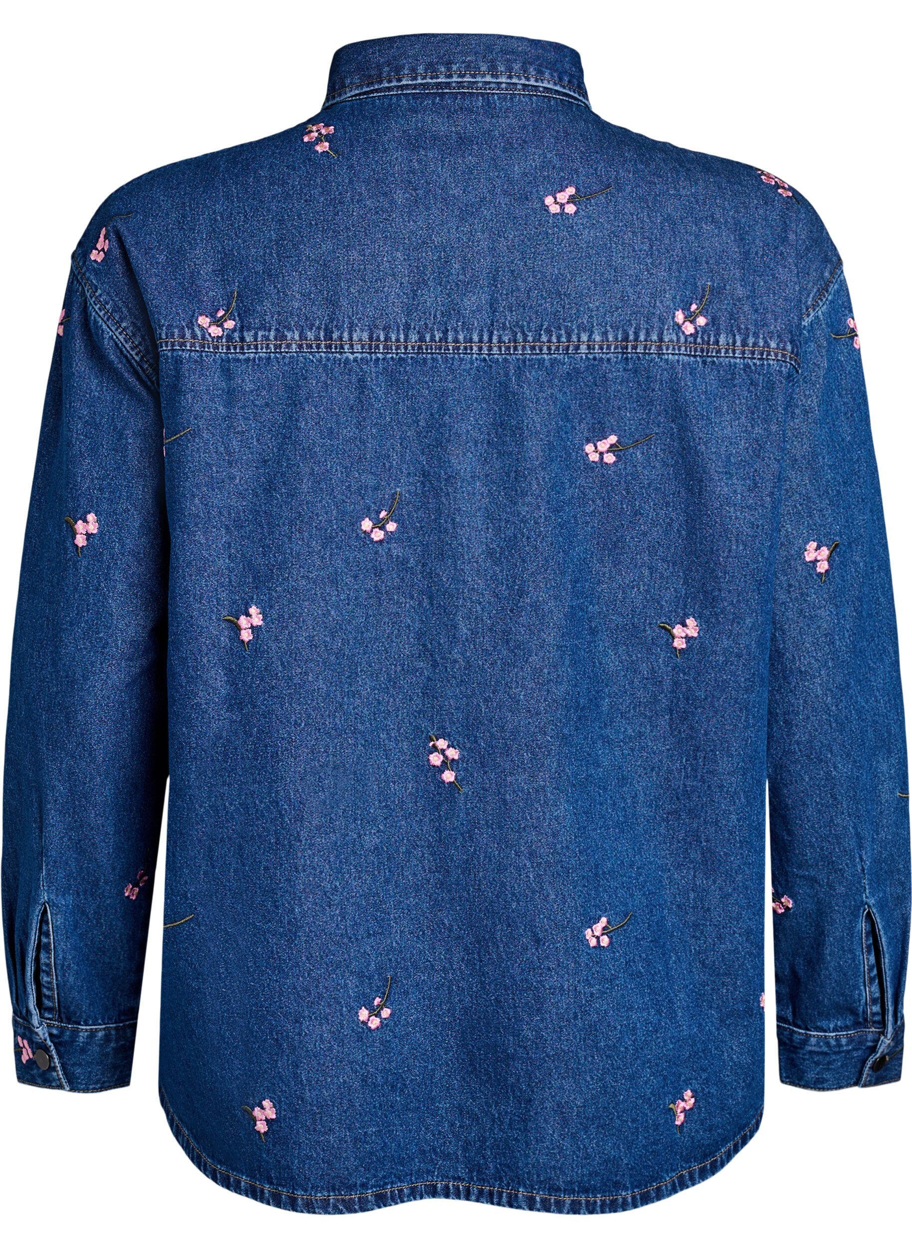 Zizzifashion Denim shirt with embroidered strawberries, Blue, Packshot image number 1