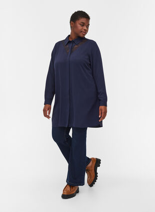 Long-sleeved tunic with lace details, Navy Blazer, Model image number 3