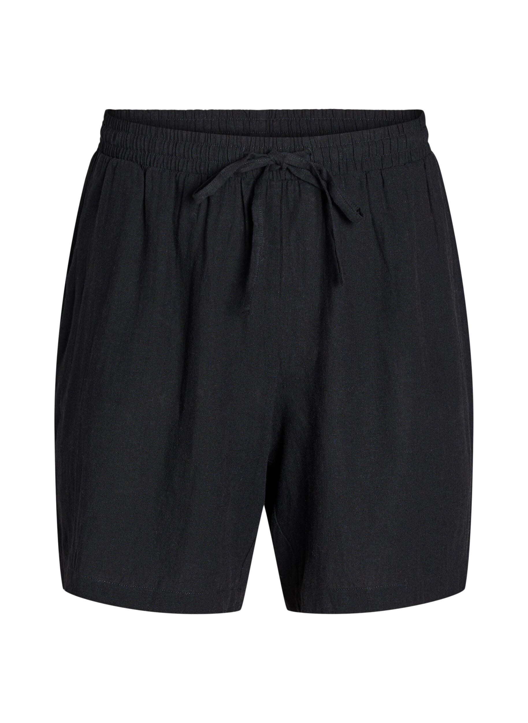 Zizzifashion Loose shorts in linen and viscose, Black, Packshot image number 0