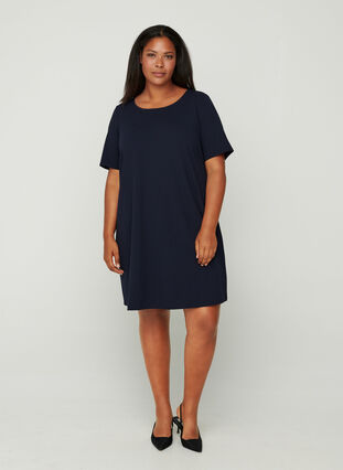 Short-sleeved dress with round neck, Night Sky, Model image number 2
