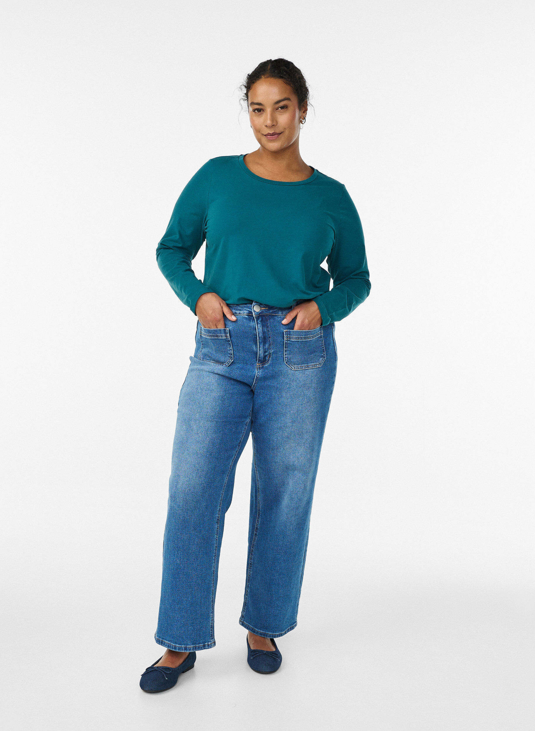 ZizzifashionBasic jersey top with long sleeves, Green, Model image number 1