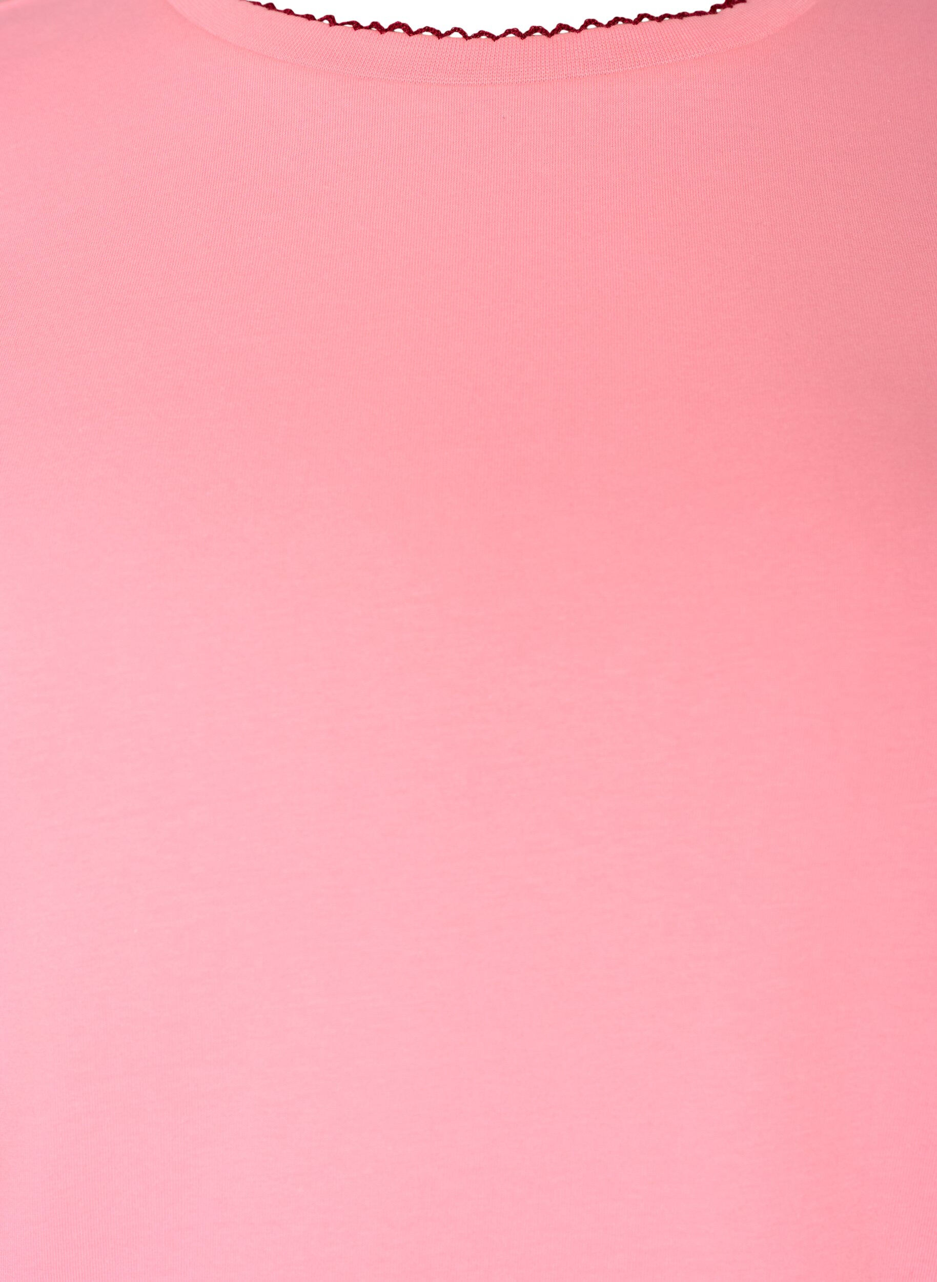 Zizzifashion Cotton T-shirt with wavy contrasting edges, Pink, Packshot image number 2