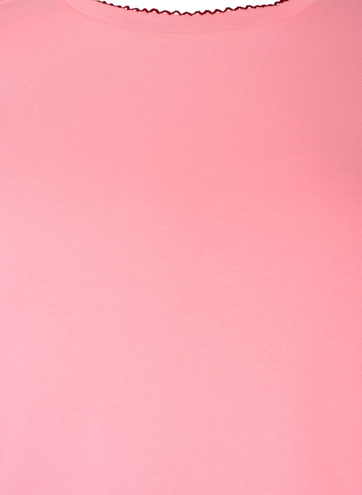 Cotton T-shirt with wavy contrasting edges, Pink, Packshot image number 2