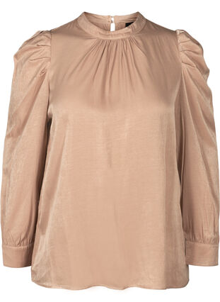 Blouse with long puff sleeves, Sand, Packshot image number 0