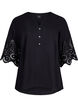 Shirt blouse with broderie anglaise and 3/4 sleeves, Black, Packshot image number 0