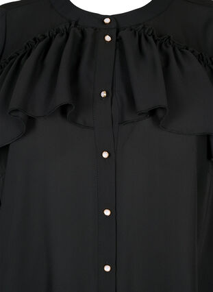 Ruffle shirt blouse with pearl buttons, Black, Packshot image number 2