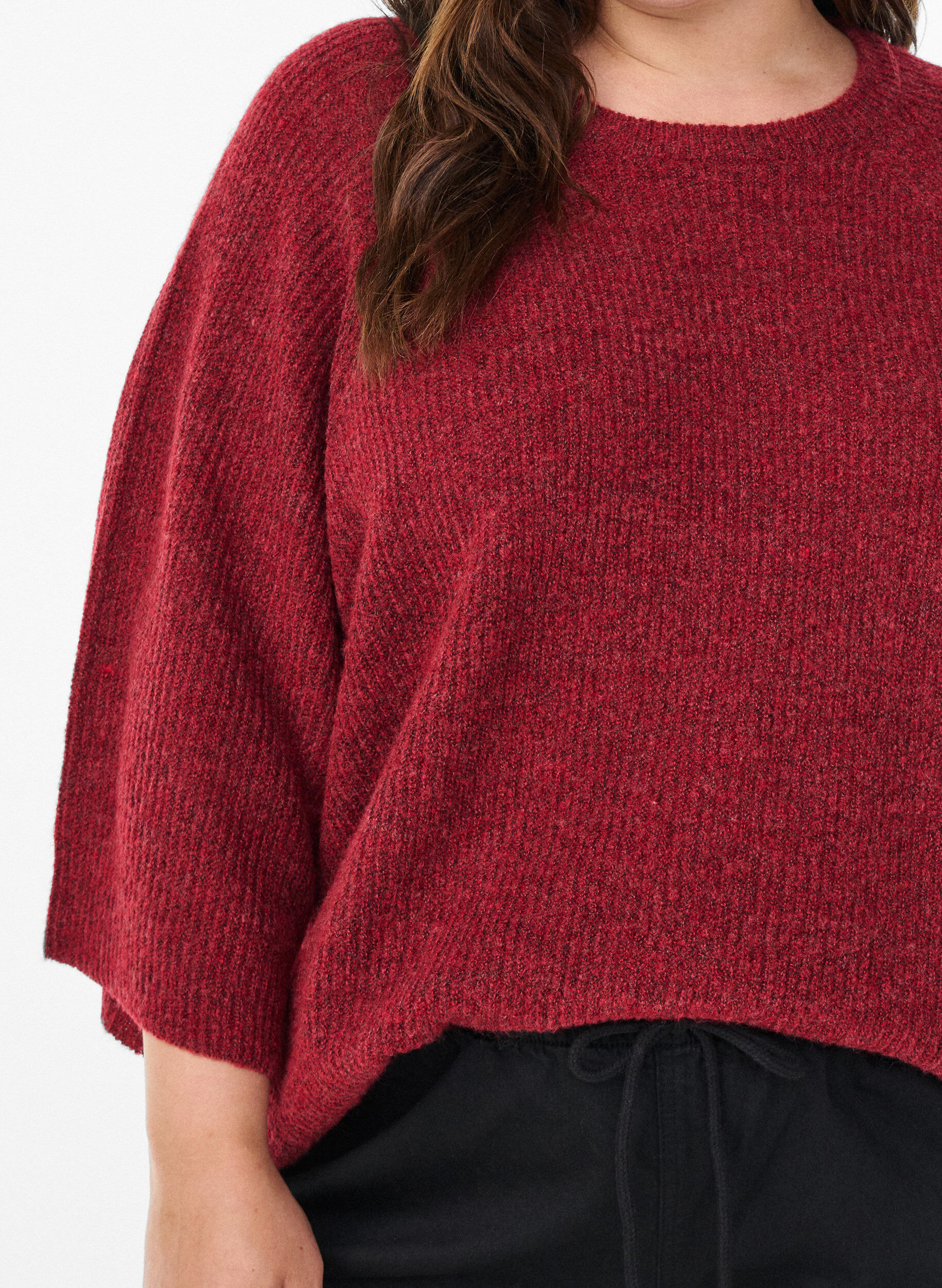 Zizzifashion Ribbed jumper with 3/4 sleeves, Red, Model image number 3
