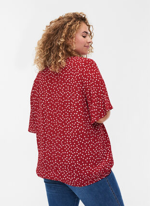Wrap blouse in viscose , Red w. White Dot, Model image number 1