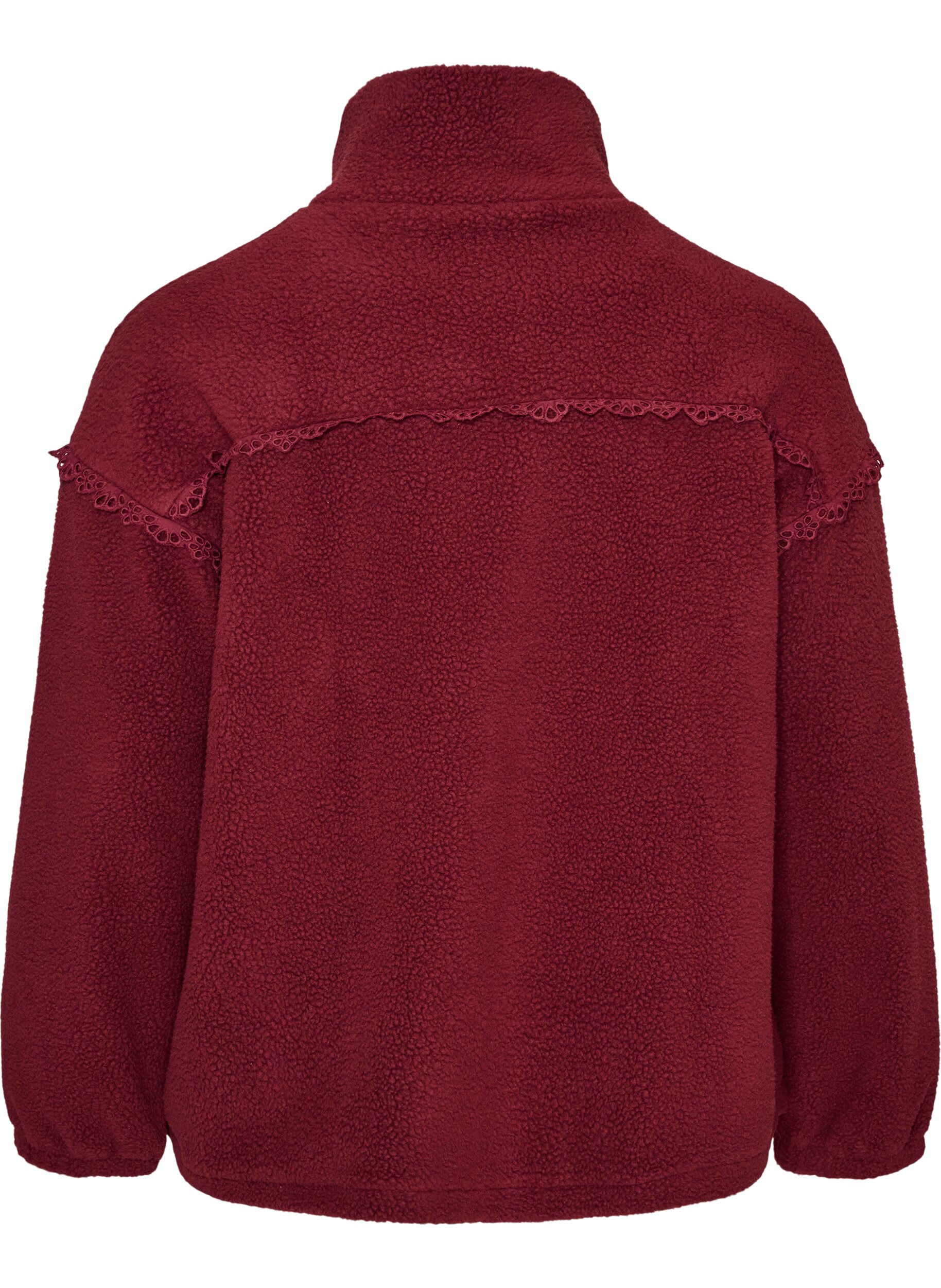 ZizzifashionTeddy jacket with eyelet embroidery trim and high collar, Red, Packshot image number 1