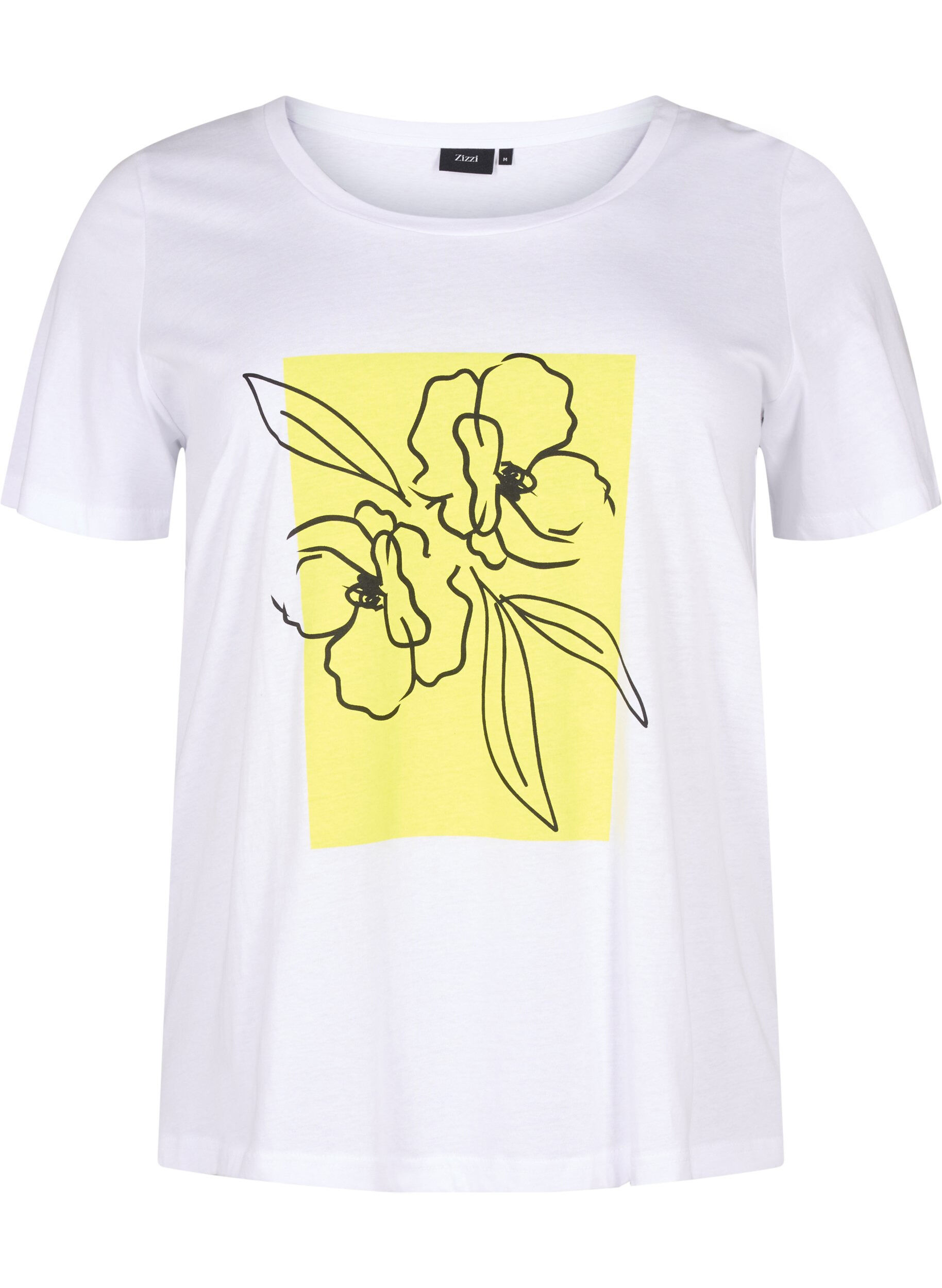 Zizzifashion Cotton T-shirt with a motif, B. White w. Sulphur, Packshot image number 0