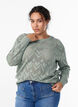 Patterned knit blouse with wavy edge and round neckline, Green, Model image number 0