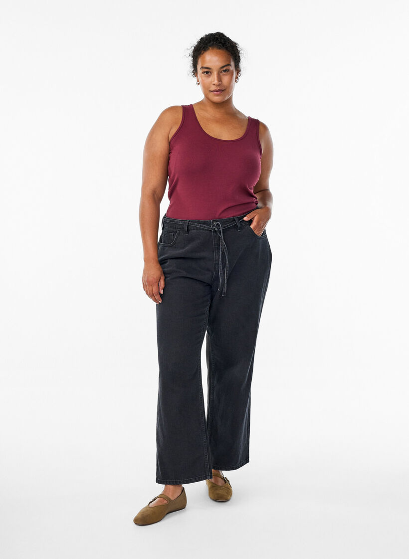 Solid color basic top in cotton, Dark Bordeaux, Model image number 1