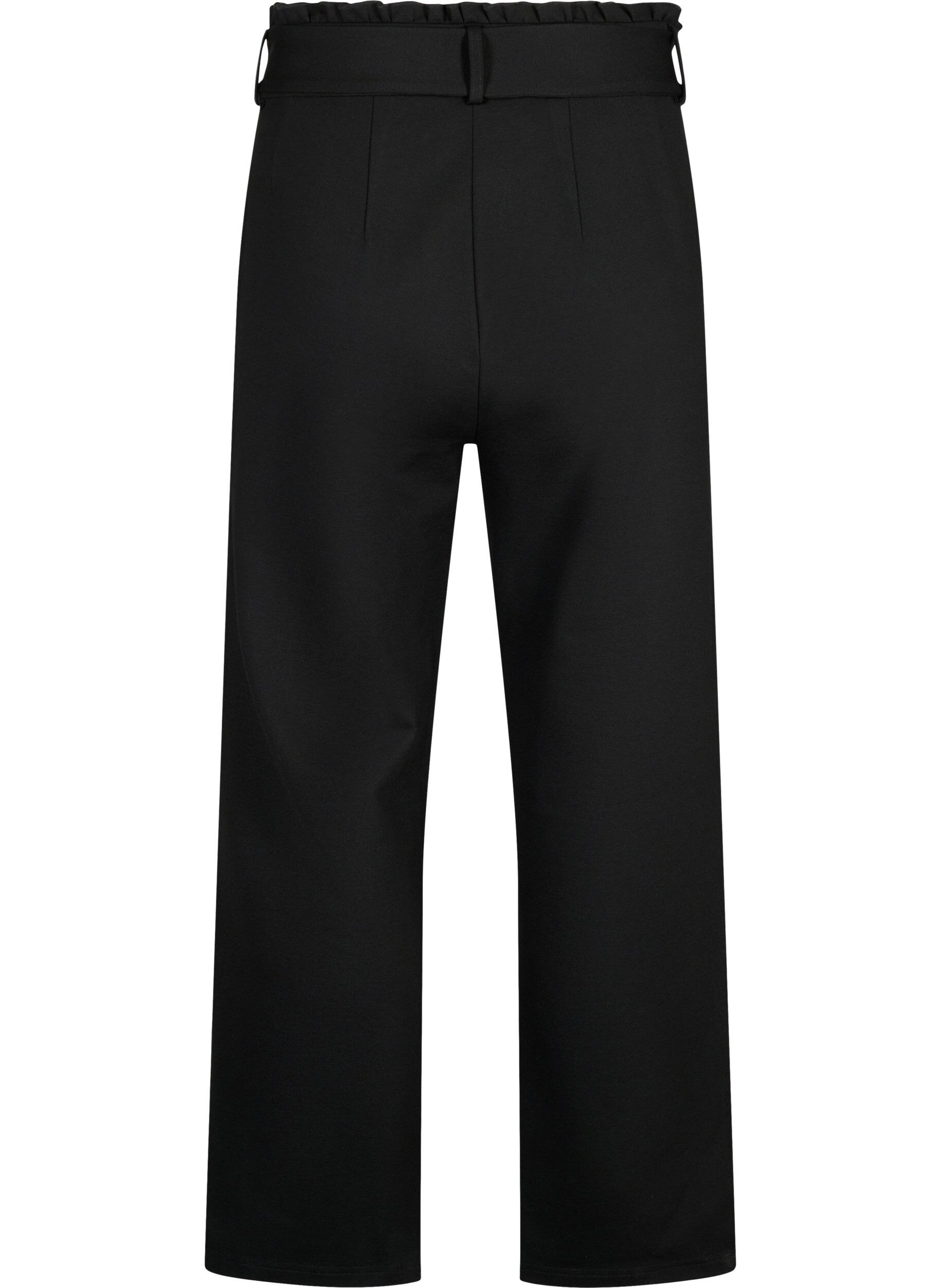 Zizzifashion High-waisted trousers with ruffles and tie string, Black, Packshot image number 1