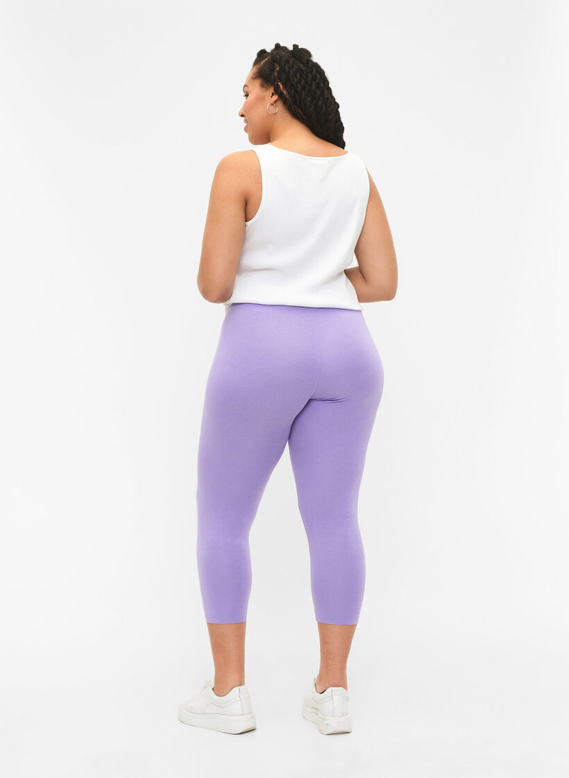 Basic 3/4-length viscose leggings, Purple, Model image number 2