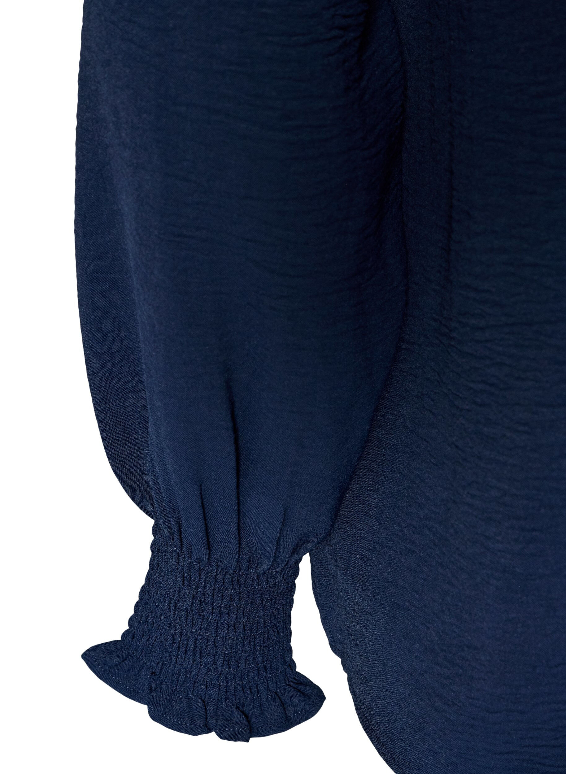 ZizzifashionBlouse with smock cuffs and V-neck, Blue, Packshot image number 3