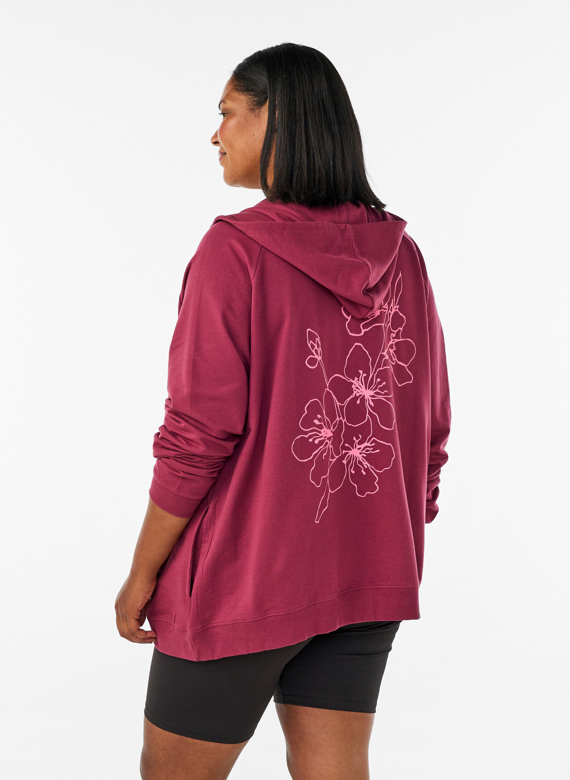 ZizzifashionHoodie with zipper and back print, Red, Model image number 2