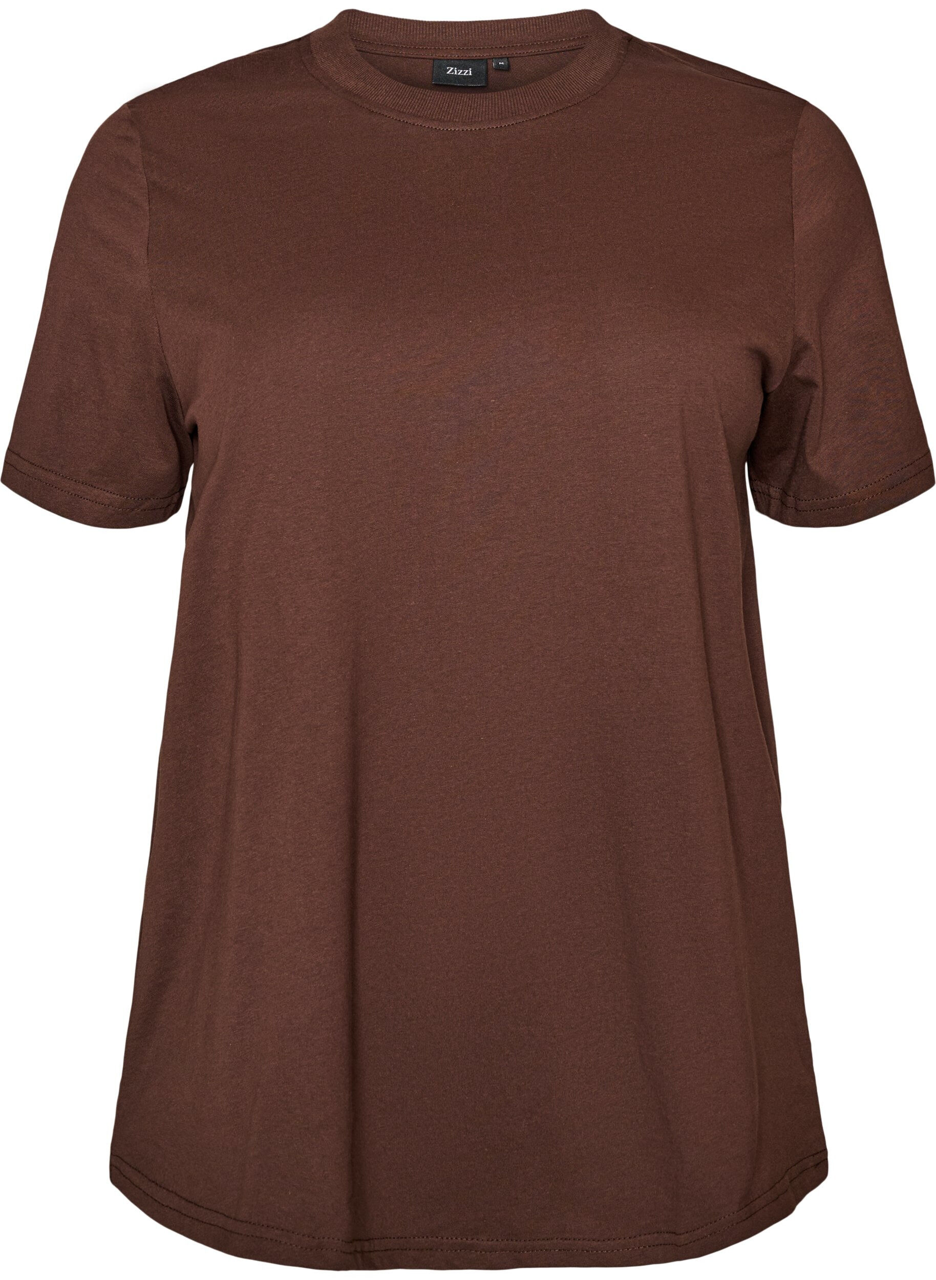 ZizzifashionBasic cotton T-shirt with round neck, Brown, Packshot image number 0