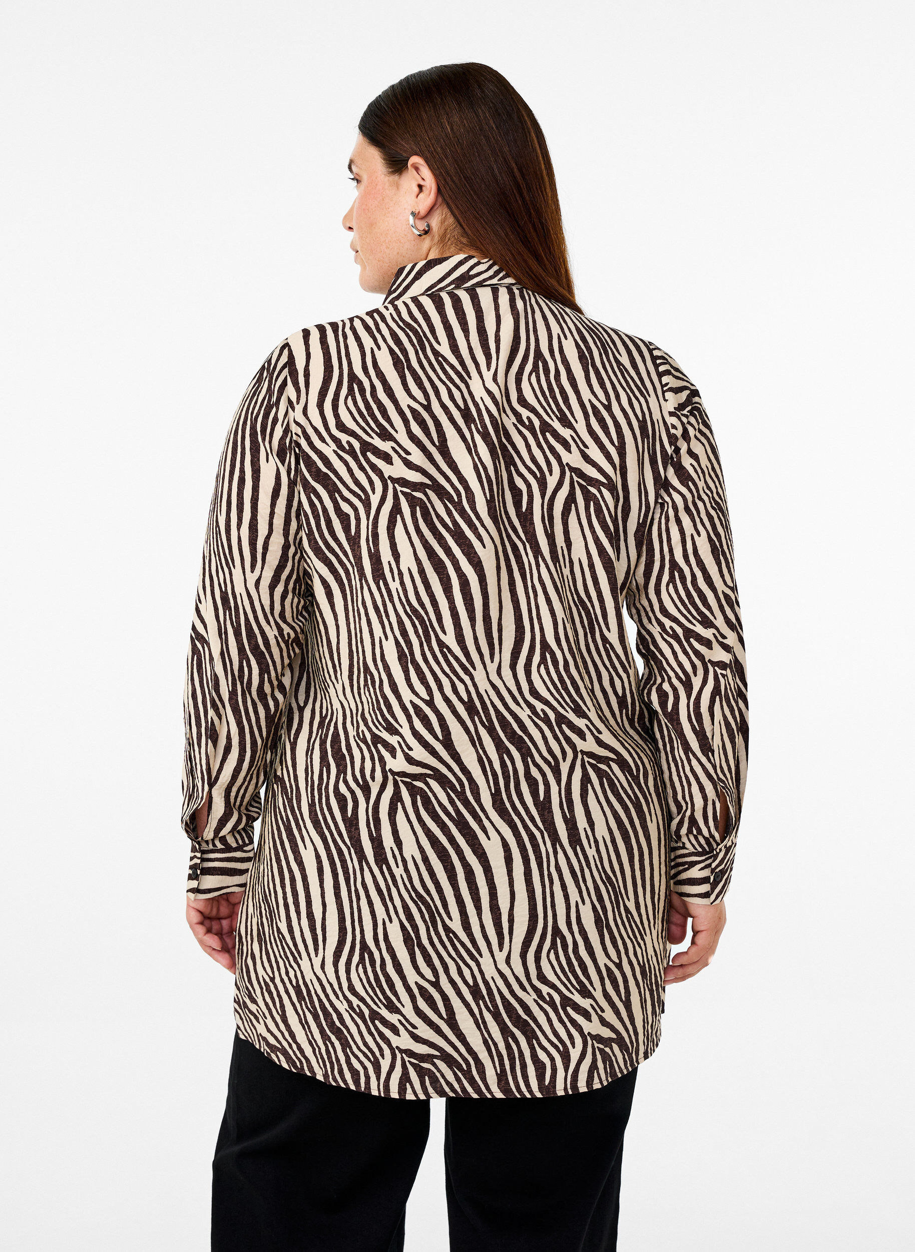 Zizzifashion Long zebra print shirt, Brown, Model image number 2