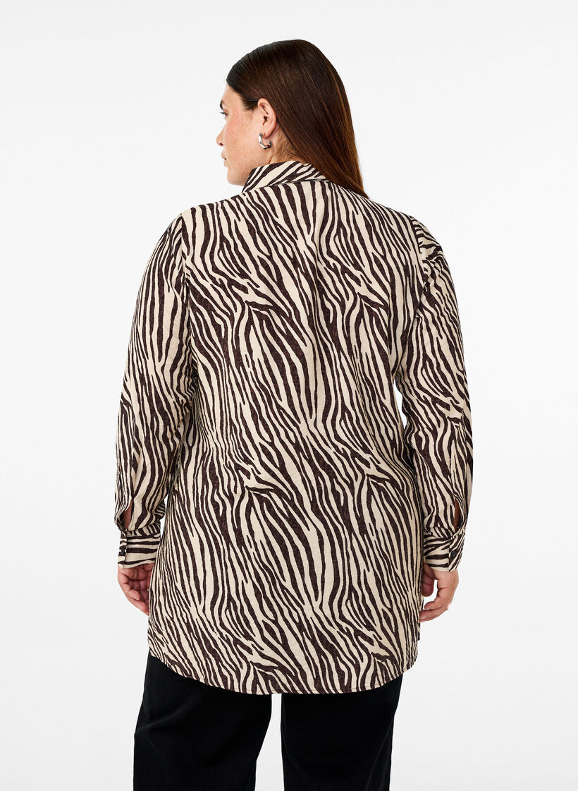 Long zebra print shirt, Brown, Model image number 2