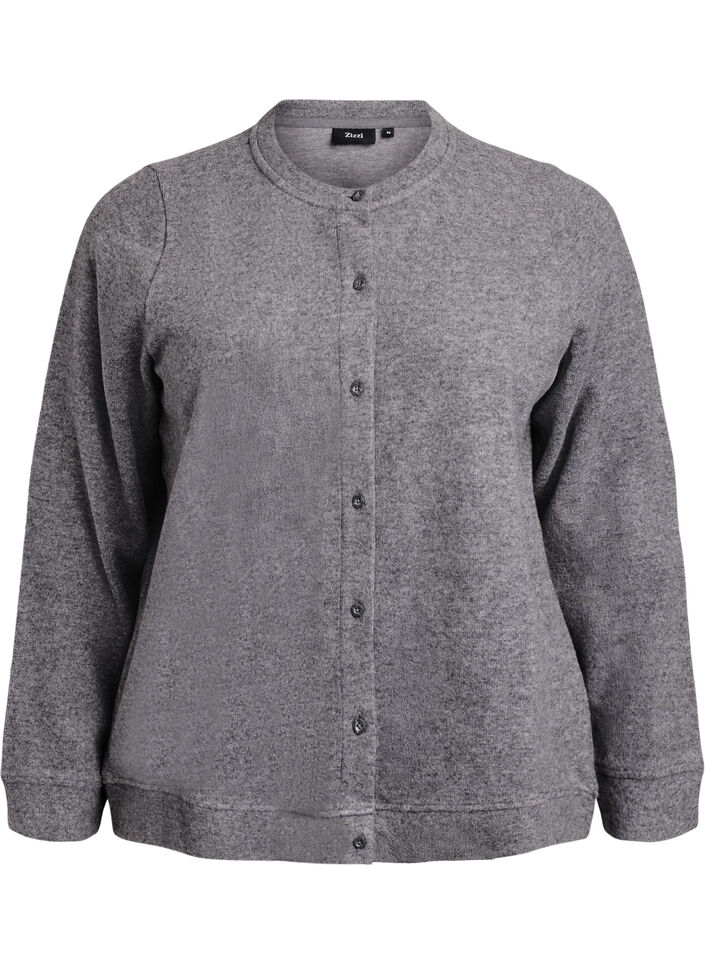 Jersey cardigan with round neck and buttons, Dark Grey, Packshot image number 0