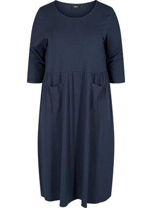 Midi dress in organic cotton with pockets, Navy Blazer, Packshot image number 0