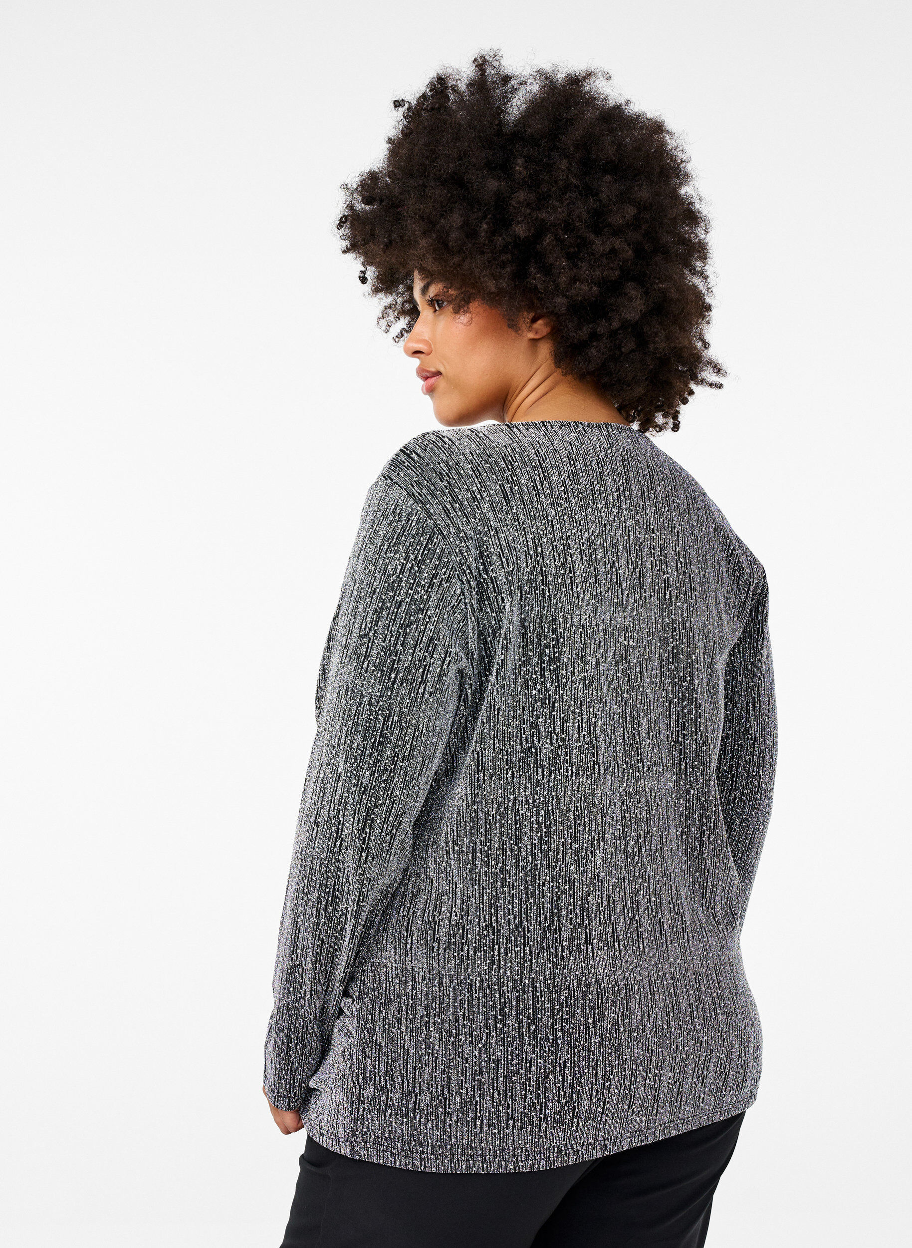 Zizzifashion Wrap-look glitter party top, Black, Model image number 2