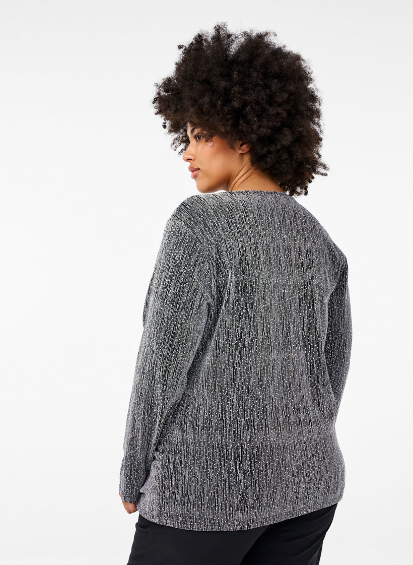 Wrap-look glitter party top, Black, Model image number 2