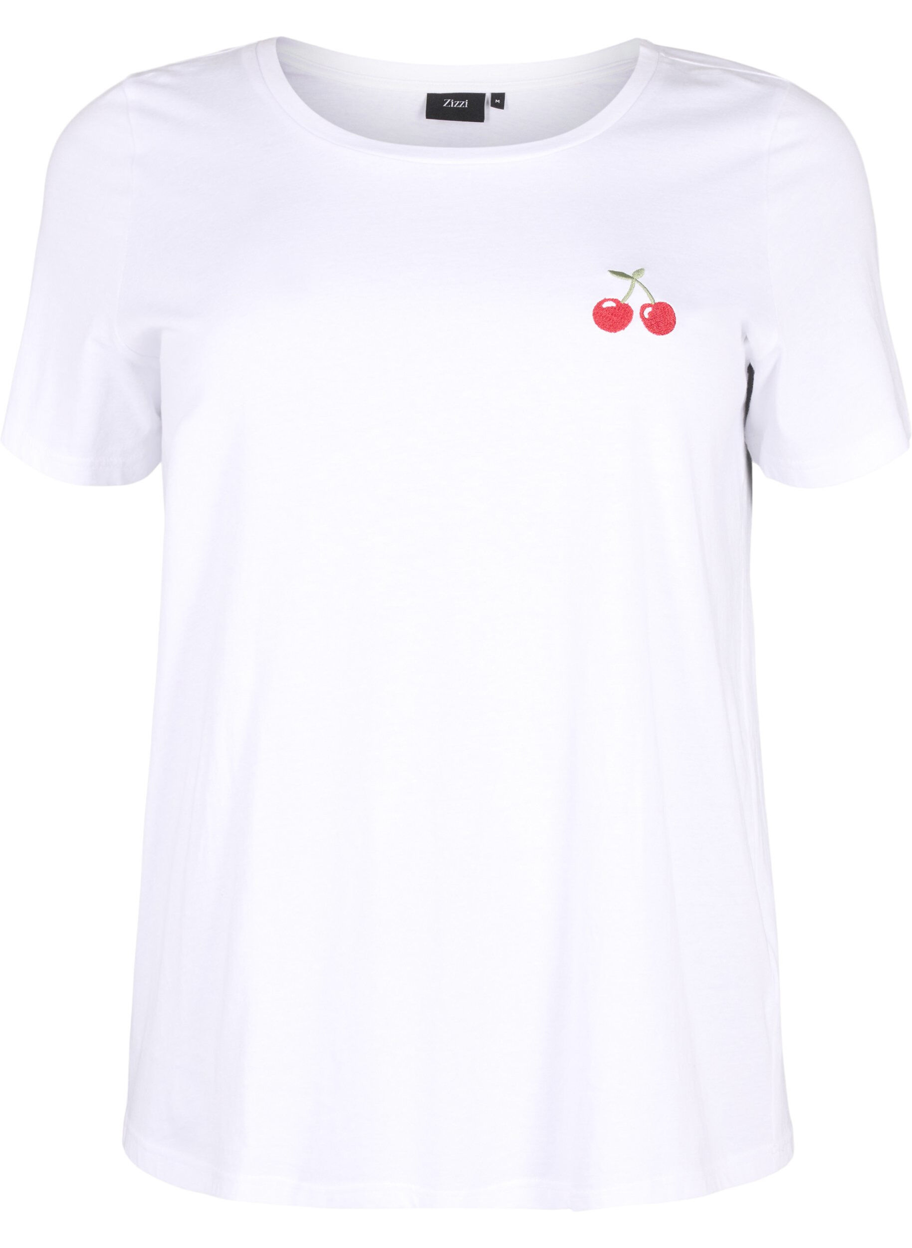 Zizzifashion Cotton t-shirt with embroidered cherry, B.White CherryEMB., Packshot image number 0