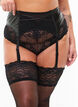 Shiny garter belt with lace, Black, Model image number 0