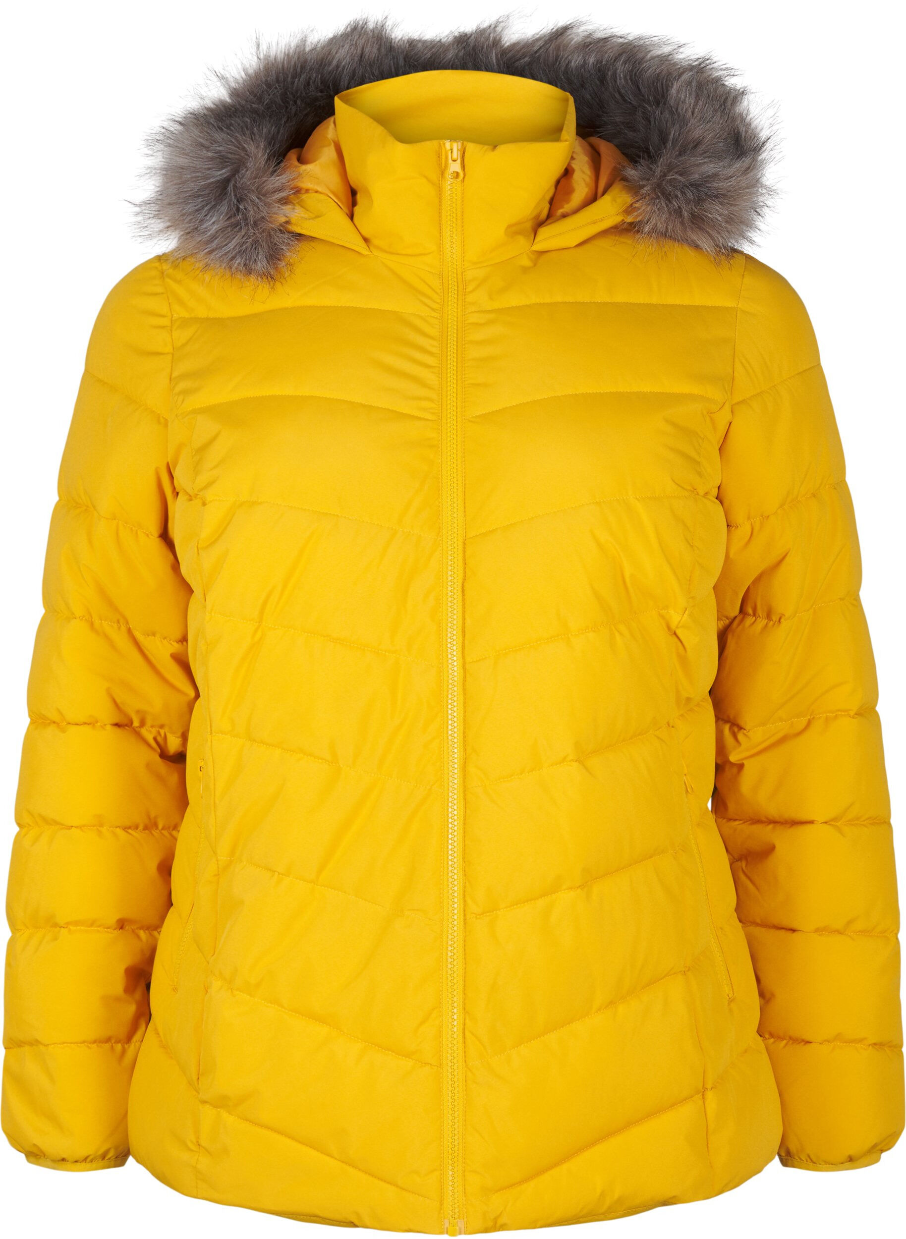 Zizzifashion Short puffer jacket with hood, Yellow, Packshot image number 0