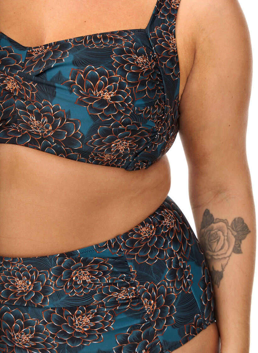 Bikini top with padding and print, Petrol, Model image number 2