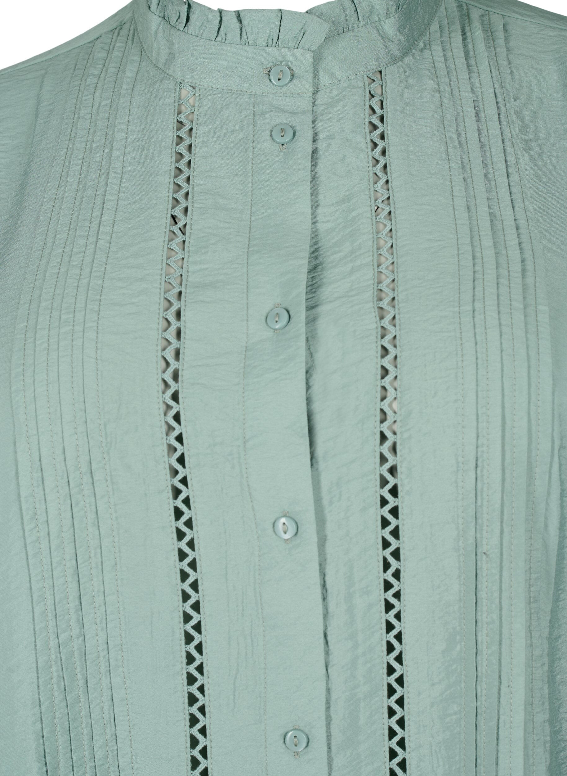 Zizzifashion Viscose shirt blouse with ruffle collar, Chinois Green, Packshot image number 2