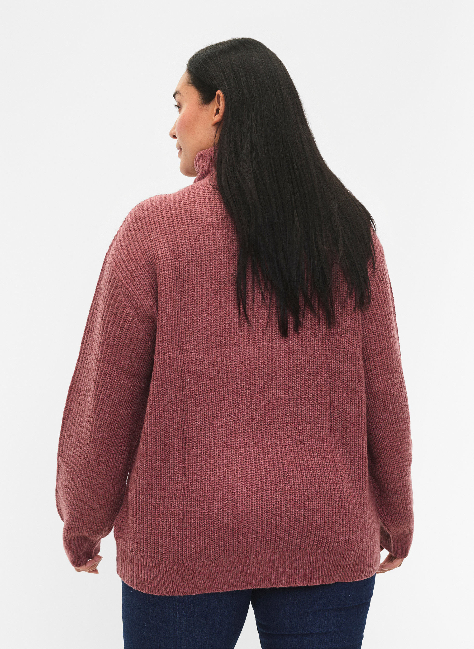 ZizzifashionKnitted sweater with high neck and zipper, Red, Model image number 2