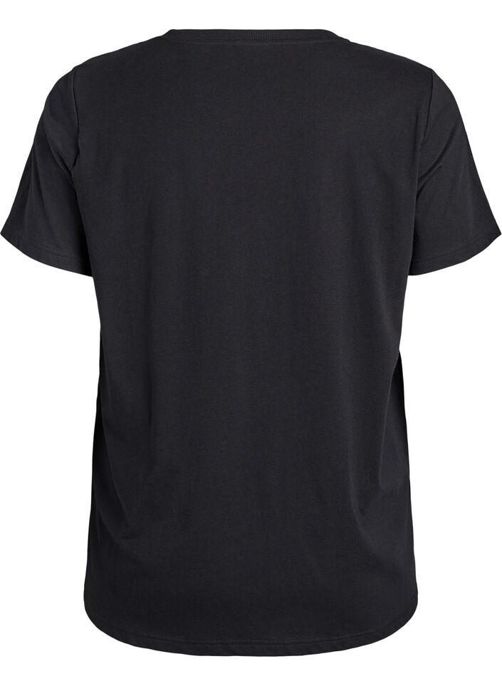 Basic cotton t-shirt with shoulder pads, Black, Packshot image number 1