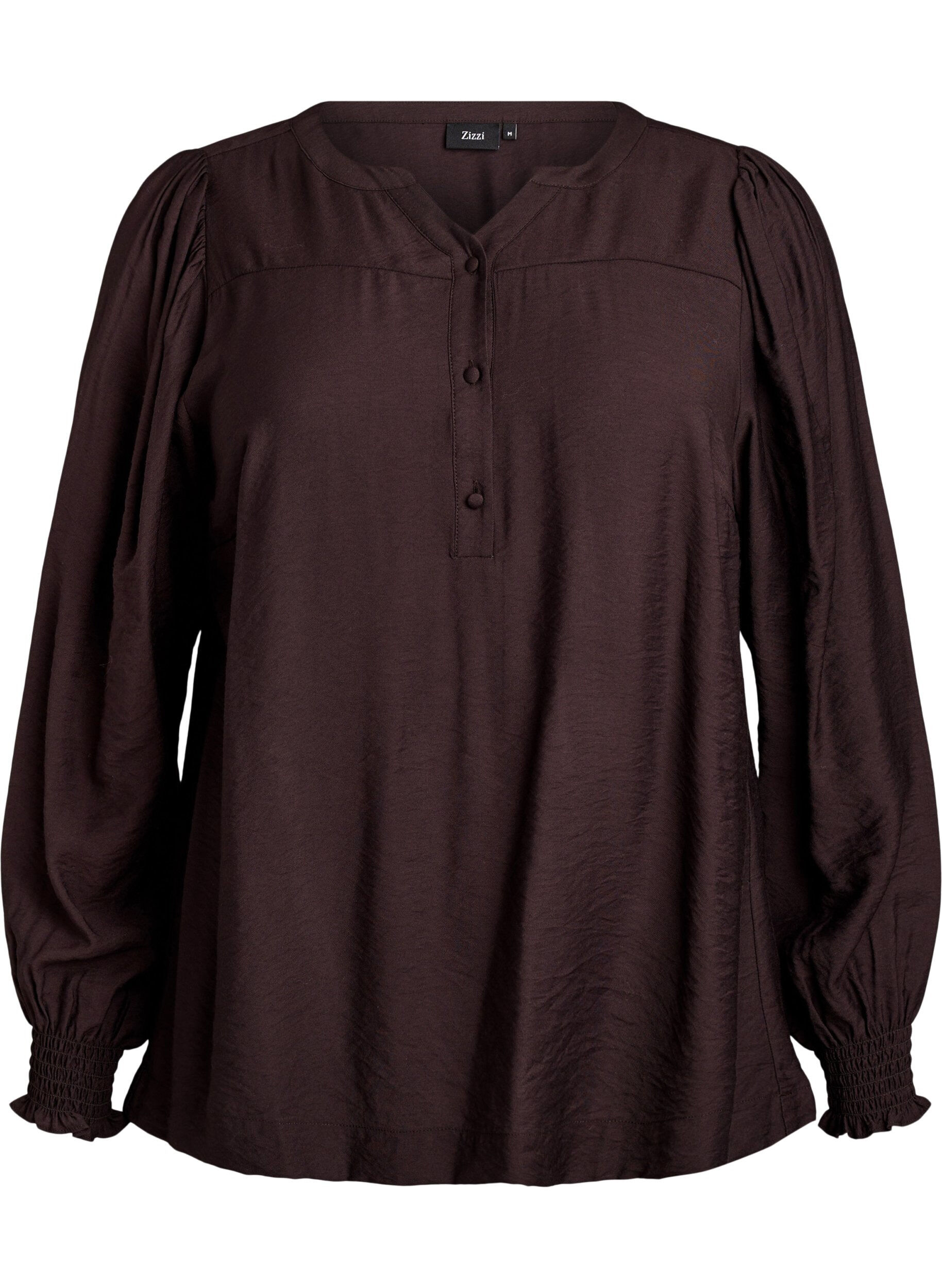 ZizzifashionViscose blouse with smock and gathered details, Brown, Packshot image number 0