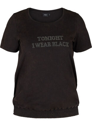 Organic cotton t-shirt with smock, Black, Packshot image number 0