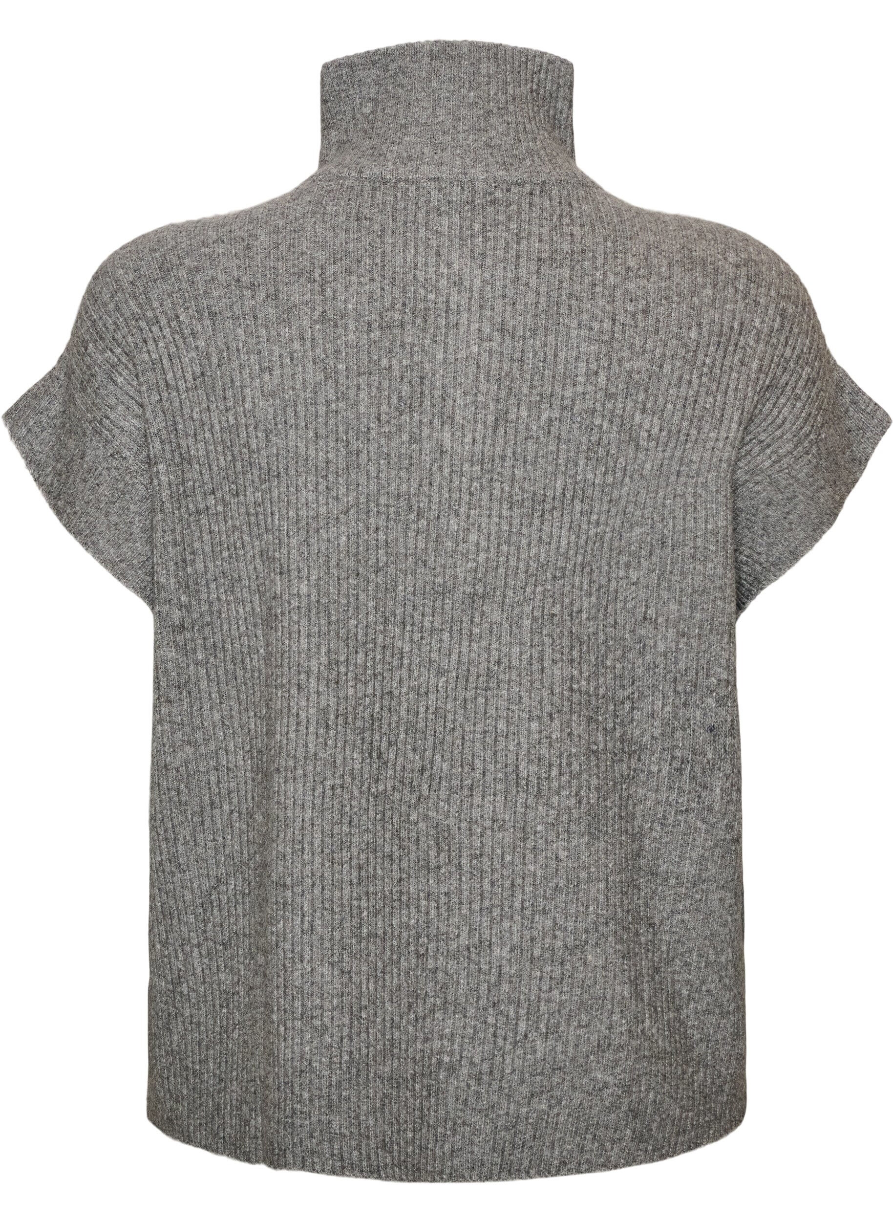 ZizzifashionKnitted vest with a high collar and short zip, Grey, Packshot image number 1