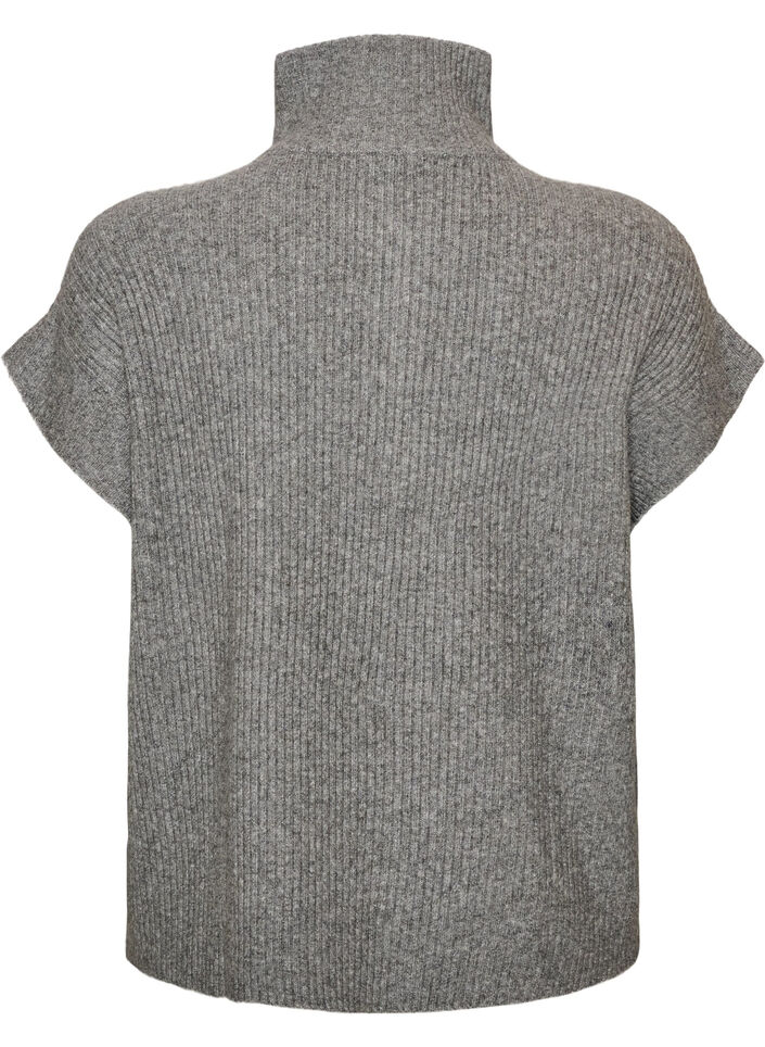 Knitted vest with a high collar and short zip, Grey, Packshot image number 1