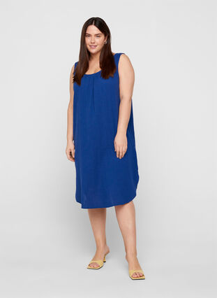 Sleeveless cotton dress in an A-line cut, Twilight Blue, Model image number 2